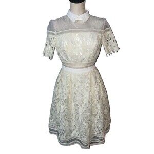 Chi Chi Women’s Lace Organza Inset Collared Dress size 6US/10UK Fairy Romantic